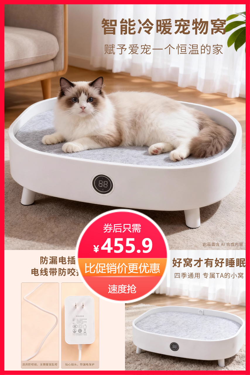 双11现货：智能狗床猫咪恒温窝恒温加热 福利价仅455.9元秒杀！
